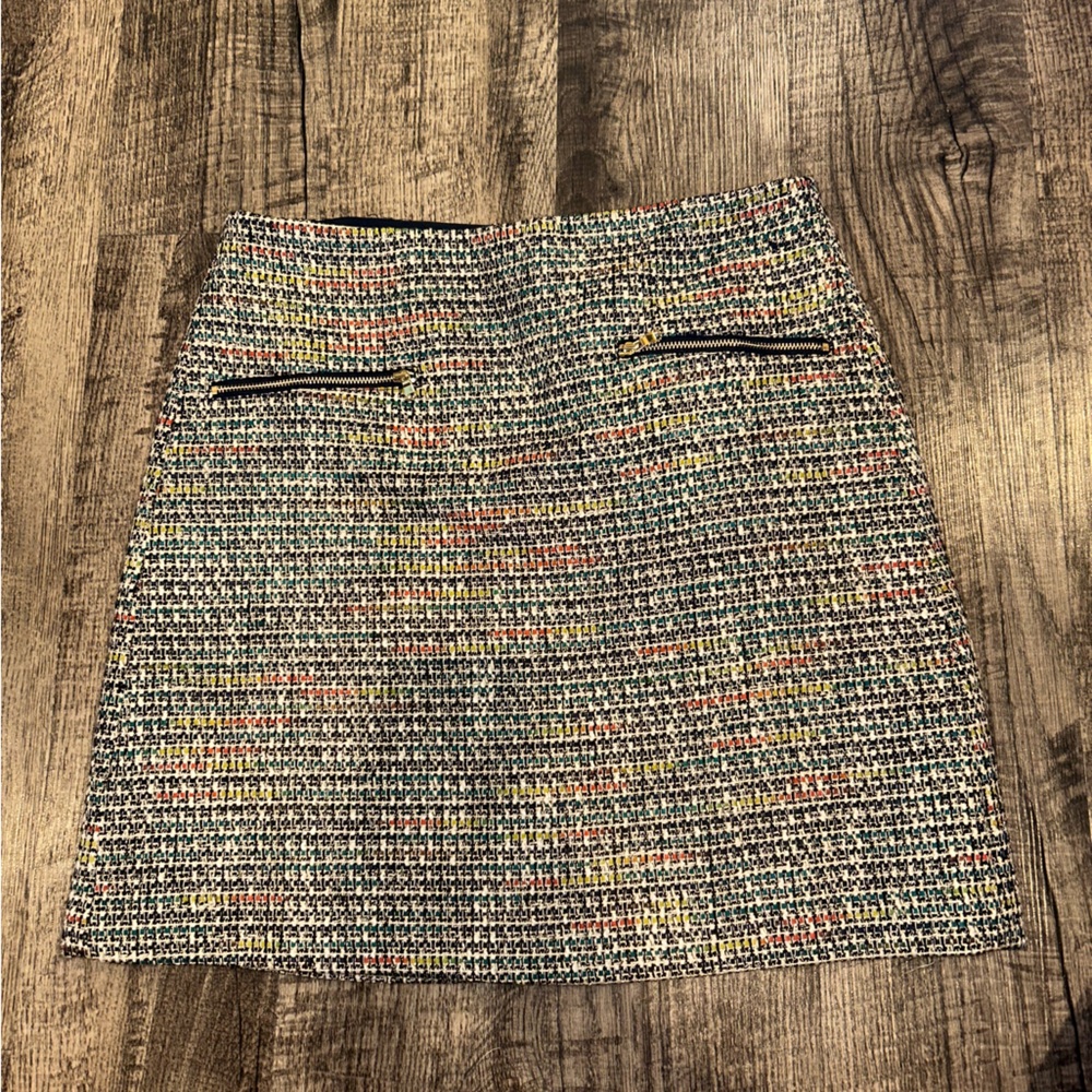 LOFT Multicolor Tweed Skirt with Zipper Pockets